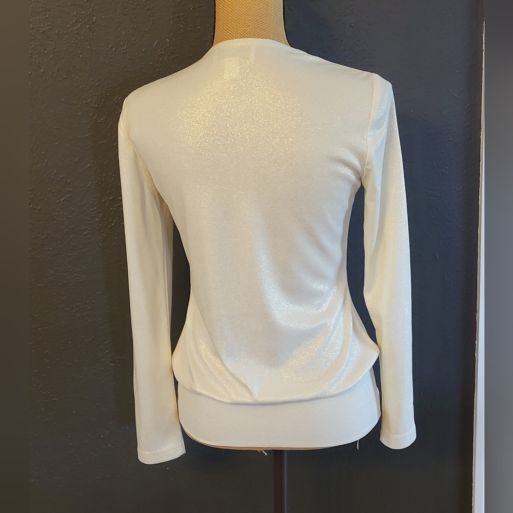 Joseph Ribkoff Size 6 Ivory Shimmer Long Sleeve Pullover Top - Picture 3 of 10